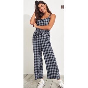 Hollister Plaid Soft Jumpsuit Medium One Piece Sleeveless Belted Cozy Smocked